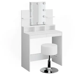 Vicco Schminktisch Ania Weiß 80 cm mit LED Beleuchtung und Hocker, Model 36388 - Weiß