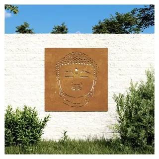 Wanddekoration für den Garten mit Buddha-Kopf Design aus Cortenstahl