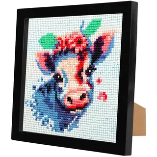 EOBROMD Kühe Diamond Painting Kinder Set, Diamant Painting Bilder mit Rahmen, Tiere Diamant Painting Bilder Arts Craft für Home Decor Geschenk 18x18 cm