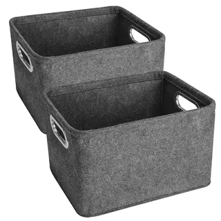 Yiomxhi 2 Stück Aufbewahrungsbox mit Griffen, Faltbare Filz Aufbewahrungskorb, Filzkorb Küchenschrank Organizer Korb für Küche Badezimmer Büro Regal (Grau)