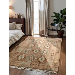 Hanse Home Afghan Kelim Teppich Dune - Bunter Traditioneller Teppich Handgewebt, Wolle & Baumwolle - Afghanischer Stil Oriental mit Fransen für Wohnzimmer, Schlafzimmer - Beige Multi, 120x170 cm