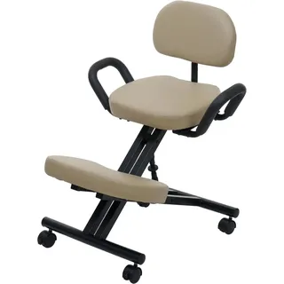 MCW Kniestuhl mit Rückenlehne Q22 Höhenverstellbar Rollen Kunstleder Metall Creme-Beige