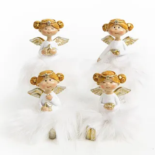 Logbuch-Verlag 4 Engel mit Federkleid weiß Gold Schutzengel Weihnachten kleines Geschenk für Mädchen Frauen Figur 10 cm Deko