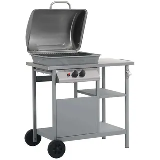 vidaXL Gasgrill mit Beistelltisch auf 3 Ebenen Silbern - Silber