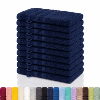 Lavea® 10er Waschhandschuh Set Elena, 10 Stück, 100% Baumwolle, Frottee, Waschlappen, saugstark, weich, für Körper und Gesicht, waschbar 60 °C, trocknergeeignet, Navy, 15 x 21 cm