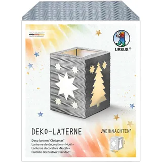 Ursus 150 00 89 - Deko Laterne Weihnachten, Silber | DIY Bastelset, ca. 13,5 x 13,5 x 18 cm, mit Laternentragebügel und Kerzenhalter, für Lampionumzug & Dekoration