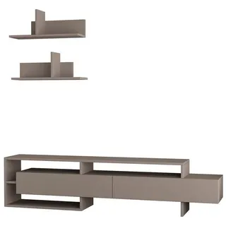 Calicosy Tv-Möbel mit 2 Türen und 2 Wandregalen L180 cm - Gara , Taupe , Holzwerkstoff , 32x42x180 cm , Wohnzimmer, TV Möbel, Lowboards, Lowboards stehend