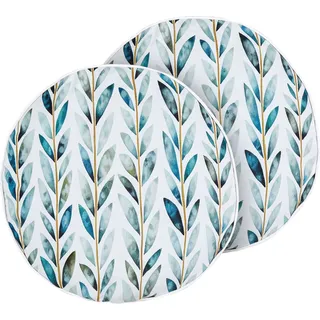BELIANI Gartenkissen 2er Set Weiß / Grün  40 cm Rund Blättermotiv Blättermuster Outdoor Kissen für Garten Terrasse - Weiß, Grün