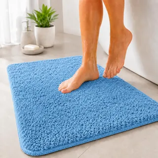 Floordirekt Badematte Sky - Badezimmerteppich - Weicher, dichter Hochflor - Rutschhemmend & Schnell trocknend - Geeignet für Fußbodenheizung - Eckig & Rund (80 x 150 cm, Hellblau)