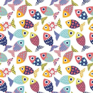 100x160cm Fisch Wal 100% Baumwolle Baumwollstoff Kinder Meterware Handwerken Nähen Stoff (Fische Bunt Durcheinander, 100x160cm (11,99€/m))