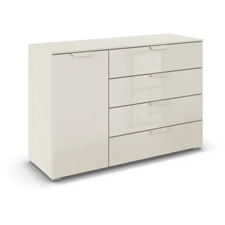 Rauch Möbel Aditio, Kommode für Schlafzimmer, Wohnzimmer, Kinderzimmer, Flur, 1-türig, Glasfront, 4 Schubladen, Soft-Close-Funktion, Sideboard im modernen Look, Farbe Front Glas Beige, Breite 120 cm