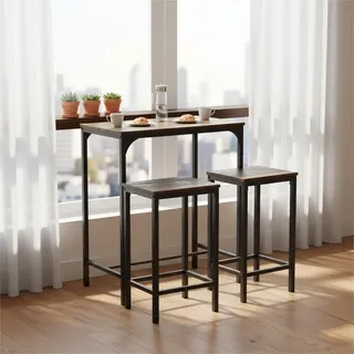 FurnitureR 3 Barsets, Bistro Bar Tisch Set + Stöcke, Breakfast Tisch mit 2 hohen Stöols, Stahlrahmen, Industriestil, rustikaler Stil, rustikales Braun, für Küche, Dining Room, Wohnzimmer, 80 x 50 x 90