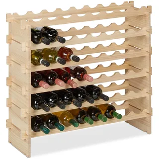 Relaxdays Weinregal, für 48 Weinflaschen, stapelbares Flaschenregal, HxBxT 73 x 82 x 25 cm, erweiterbar, Holz, Natur