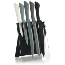 com-four® 5-teiliges Messerset mit Halterung - Messer aus Edelstahl für verschiedene Anwendungen - Scharfe Küchenmesser im Messerblock (Set7-5-teilig - Messerblock)