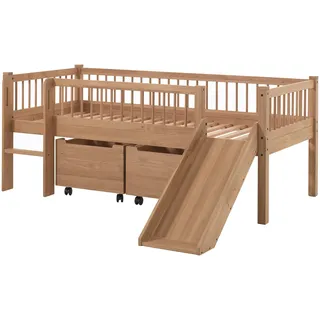 Vipack »Forrest Made in Europe, stabil und hochwertig gebaut, mit 2 Rollboxen« 90/200 cm, mit Rollrost, Leiter und Rutsche, seitenverkehrt montierbar, inkl. umlaufenden Absturzschutz in Sprossenoptik, eiche natur geölt,