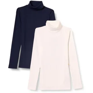 Amazon Essentials Damen Langärmliges Rippstrick-Lagen-Top mit Rollkragen in schmaler Passform (erhältlich in Übergrößen), 2er-Pack, Marineblau/Weiß, XXL
