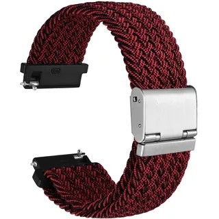 WOCCI 19mm Gewebtes Nylon Uhrenarmband für Damen und Herren, Schnellverschluss, Verstellbare Silberne Schnalle (Rot Schwarz)