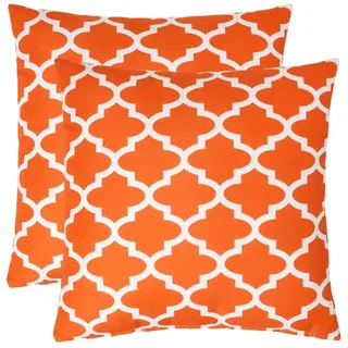 Homescapes Outdoor-Kissen Nola 2er-Set 45/45 cm – orange gemustert , Orange , Textil , Grafikmuster , Quadratisch , 45x45 cm , Gartenmöbel, Gartenpolster & Auflagen, Gartenkissen