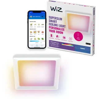 WIZ smarte Deckenleuchte - Schlankes quadratisches Design, 395 x 395 mm, Sprach- / App-Steuerung, Zeitplanung, funktioniert mit Google Home, Amazon Alexa und Apple HomeKit, Innenbeleuchtung, weiß