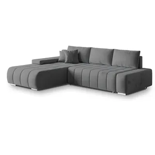 masseno Ecksofa Alese L-S mit Schlaffunktion L-Form, Sofa mit Bettkasten, Wohnzimmersofa, Couch, Soffa, Bettsofa, Couchgarnitur- Grau, MONOLITH 85 - Grau