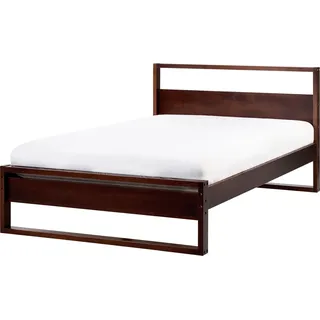 BELIANI Bett Dunkelbraun Kiefernholz mit Lattenrost 120 x 200 cm Hohes Kopfteil Stabiles Kufengestell Schlichtes Modernes Design Doppelbett Holzbett - Braun