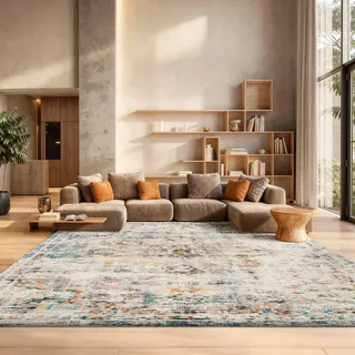 SAFAVIEH Distressed Teppich für Wohnzimmer, Esszimmer, Schlafzimmer - Madison Collection, Kurzer Flor, Grau und Gold, 244 X 305 cm