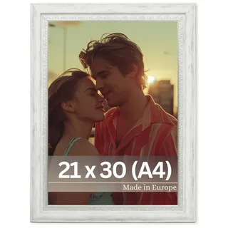 Victor (Zenith) Bilderrahmen Boho, Bilderrahmen Weiß 20x30 cm (A4), Bilderrahmen Vintage, Landhaus weiß