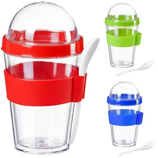 GOODS+GADGETS Müsli-Becher to Go mit Löffel - Auslaufsicherer Joghurt-Becher Müslischale mit dichtem Deckel (1, Rot (Ohne Kühlfach))