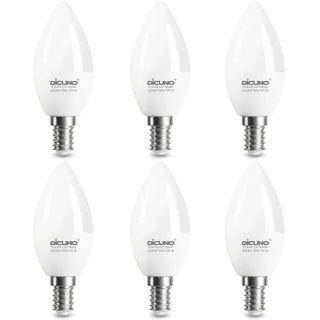DiCUNO E14 LED Lampe 5W, Warmweiß 2700K, ersetzt 50W Glühbirne, 550LM, CRI 90, 230V AC, C37 LED Kerze Birne, nicht dimmbar, Ersatzlampe für Kronleuchter, Tischlampe, 6er Pack