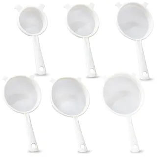 6 Stück Küchensieb Plastik Set, Küchensieb Kunststoff mit Rutschfesten Griffen Nylon Netzsiebe Doppelohr, Feines Sieb Weiß Plastik Sieb für Kefir, Saft, Tee, Kaffee, Mehl(6 Größen)
