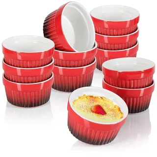 com-four® 12x Ragout Fin Schale - Ofenfeste Förmchen in rot - Creme Brulee Schälchen - Dessertschale mit je 185 ml