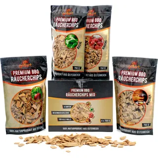 XL Premium Räucherchips Mix - sehr rauchaktives Räucherholz / Holzhackschnitzel - Vorteilspack 4er Set