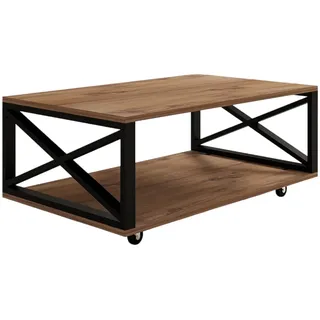 Industrial 2-Tier Coffee Table with Wheeled Legs, Atlantic Pine, 98 x 60 x 33.6 cm | 100% Melamine Coated, 18 mm Thick | Stylish & Functional Storage Solution