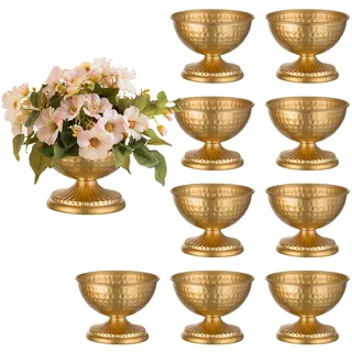 Sziqiqi Gold Urnen Vase für Blumen - Hochzeit Mittelstück für Tischdeko Satz von 10 Vintage Metall Vasen für Kunstblumen Kleine Gehämmerte Blumenvase für Geburtstag Party Weihnachten Jahrestag