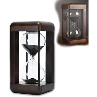 Große Sanduhr 60 Minuten aus Nussbaumholz – Dekorative Sanduhr für Zuhause & Büro, Holz-Standuhr mit schwarzem Sand, Stylisches Deko-Objekte und Timer, 22 x 11.5 x 11.5cm