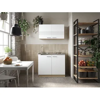 Respekta Merle Mini Singleküche Eiche Sägerau links weiß