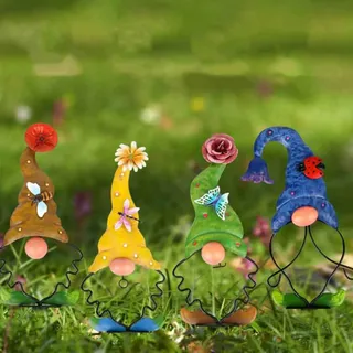 Metallene Gartenstecker Dekoration Zwerg Gartenzwerg Figur Kunst Dekoration für Garten und Balkon in braunem Metall - Garten- und Terrassendekoration mit großem metallenen Gartenbild.