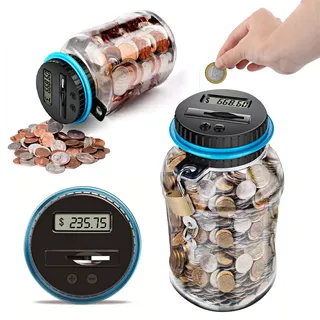 Digitale Spardose, 2,5L (800–1000 Münzen) Spardose mit Zähler, Spardose Groß mit LCD-Bildschirm, Durchsichtige Sparschwein, Münzzähler für Kinder Erwachsene Geschenk