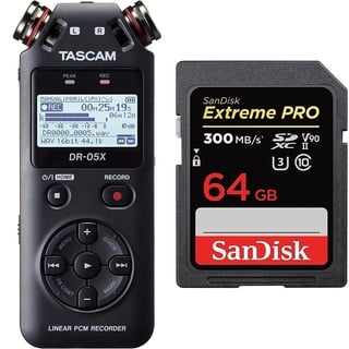 Tascam DR-05X Tragbarer Audio-Recorder & SanDisk Extreme PRO SDHC UHS-II Speicherkarte V90 64 GB