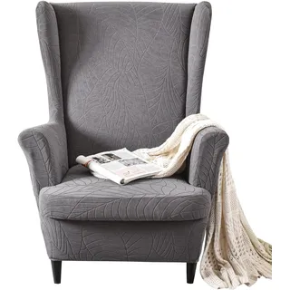 GKXLH Wingback Chair Covers 2-teiliges Set – 2-in-1-Design, Sesselbezüge, solide, weich, für Ohrensessel, dehnbar, Ohrensessel-Schonbezug, Möbelschutz für Wohnzimmer, Schlafzimmer, Hotel (Grau,