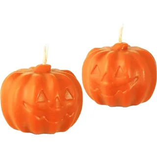 Nklaus 2x Halloween Bienenwachs Kürbis Kerze 4,5x6,5 cm orange
