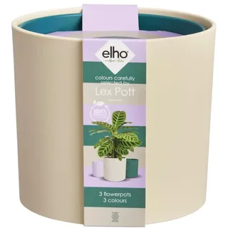 elho Lex Pott Set of 3 - Blumentopf für Innen - 100% recyceltes Plastik - Ø 11, 13 and 14 cm - Weiß/Samt-Creme
