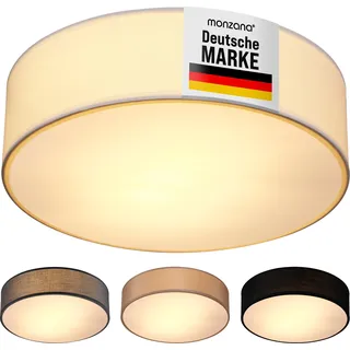 MONZANA® Deckenlampe Stoff Wohnzimmer Schlafzimmer E27 Weiß 38cm Rund 2-Flammig 40W Lampe Flur Küche Deckenstrahler Deckenleuchte Stoffdeckenlampe - Weiß