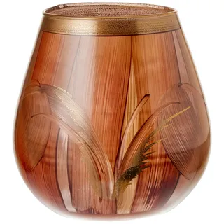 Angela Neue Wiener Werkstätte Glasvase Vesuvio, Siena - Goldveredeltes Unikat - Dekoration für Feierliche Anlässe - Hellbraun, Siena - 15 cm Durchmesser x Höhe - Handgefertigt in Wien