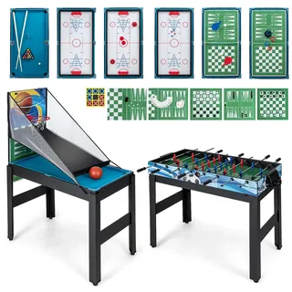 FANTASK 14 in 1 Spieltisch, Tischkicker mit Basketball, Billard, Tischfußball, Tischtennis, Hockey, Shuffleboard, Bowling, Schach, Dame, Backgammon, Tic Tac Toe, Tischfußball für Kinder Erwachsene