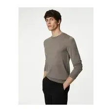 Mens Autograph Pure Extra Fine Merino Wool Crew Neck Jumper - Taupe, Taupe - S