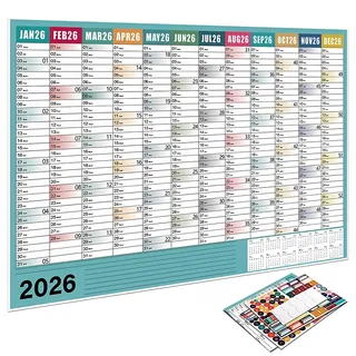 LEPZUR Wandkalender 2026 Groß Jahresplaner 2026 Quer Als Kalender Für Die Wand Jahreskalender Für 12 Monate Kalender Gefalzt Für Das Büro Mit Datumsaufkleber Für Die Planung 74.2×52.5Cm
