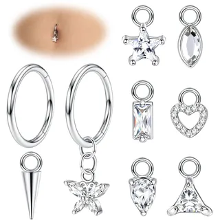 Adramata 14G Bauchnabelpiercing Chirurgenstahl Herz Schmetterling Bauchnabelpiercing Hängend Ohr Piercing Set Piercing Bauchnabel Silber Gold Bauchnabelpiercing Ring Körper Piercing Schmuck