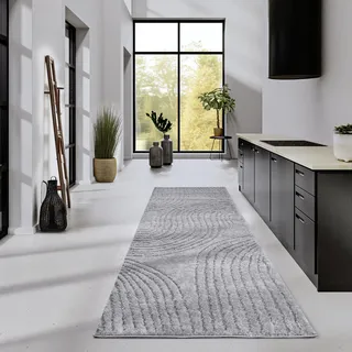 ELLE DECORATION Hochflor Teppich Pigment – Moderner Wohnzimmerteppich Läufer, Langflor Shaggy, Modernes Muster, Flauschig Weich Boho für Wohnzimmer, Schlafzimmer – Hellgrau, 80x240cm