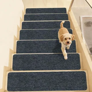 15 Stück Treppenstufen Matten, 55x22 cm Treppenmatten, Dunkelgrau Türmatte Wasserabweisend, Rechteckig Selbstklebend Antirutsch Treppe Stufenmatten Innen, für Schützen Haustiere, Senioren Kinder